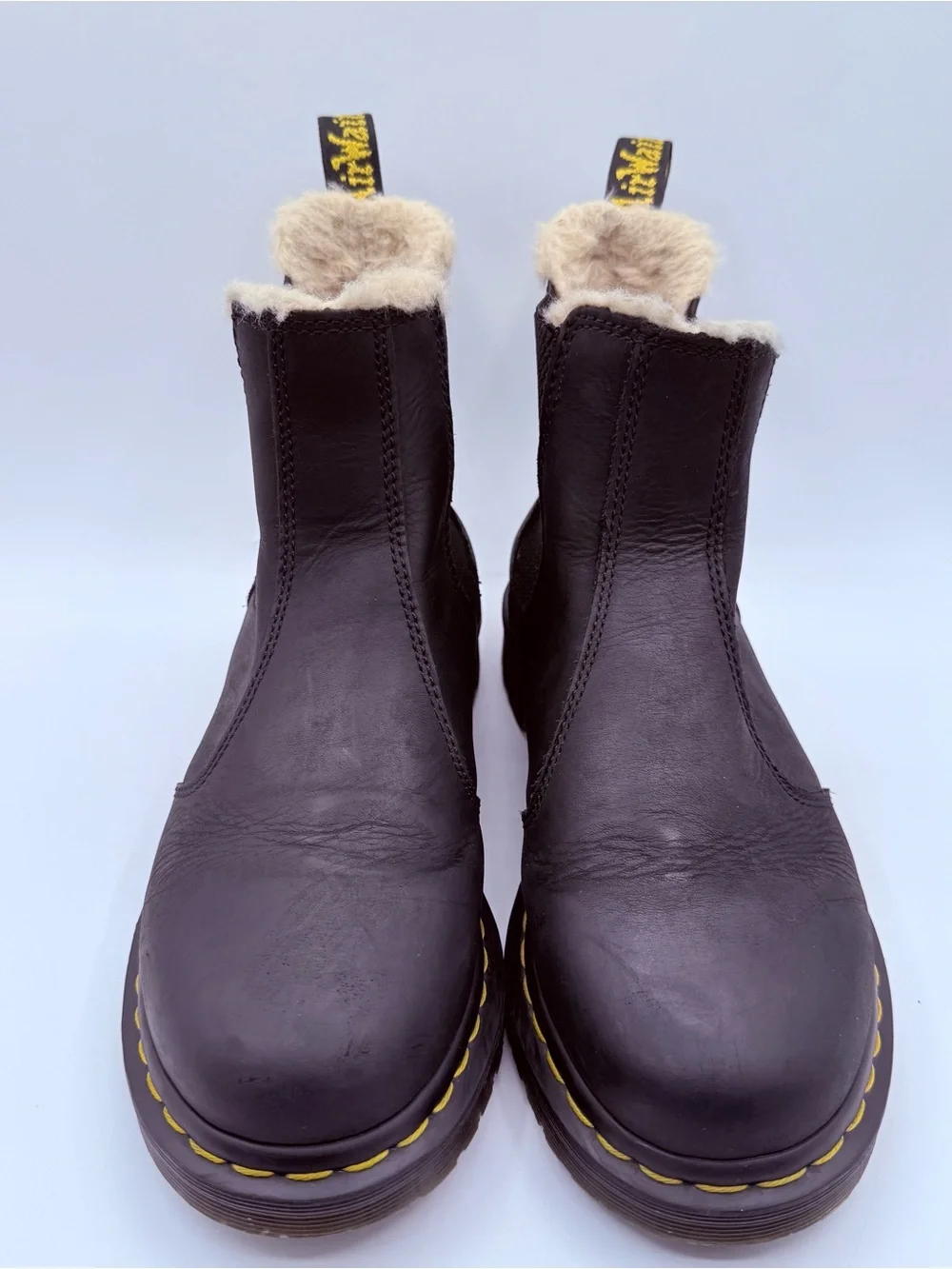 Dr. Martens 2976 Leonore Fur Lined Chelsea Boots Black Leather Women’s US 9L